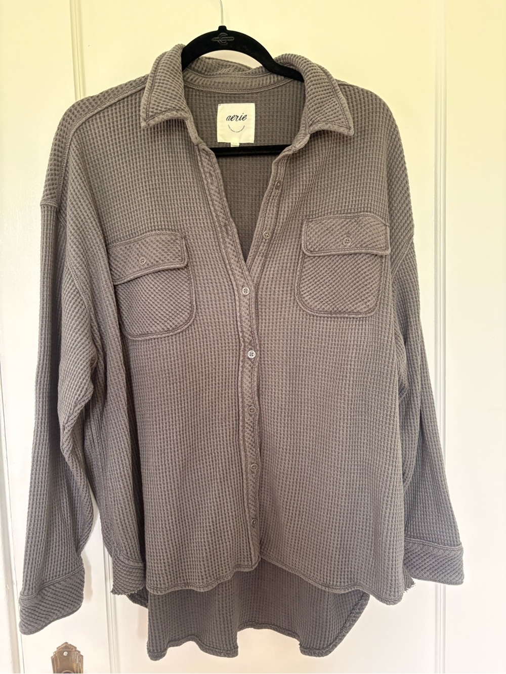Aerie washed grey waffle knit button down